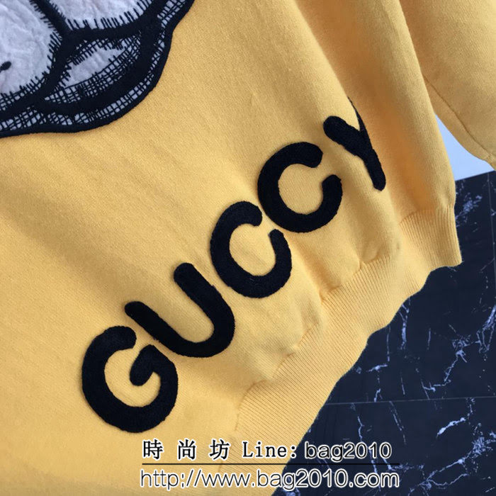 GUCCI古馳 2018SS新款 黃色貓咪刺繡圖案 簡單百搭羊毛衫 情侶款 ydi1289